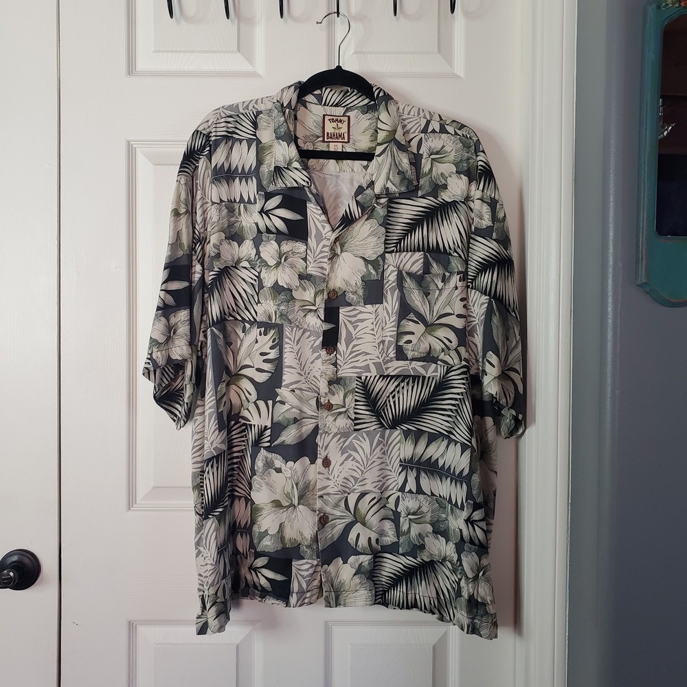 Tommy Bahama Silk Camp Shirt Tropical Floral Print Resort Hawaiian Button-up XXL